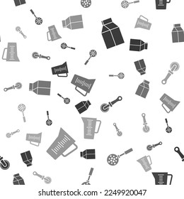 Set Paper package for milk , Spatula , Pizza knife  and Measuring cup on seamless pattern. Vector