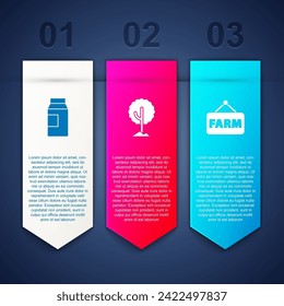 Set Paper package for milk, Tree and Signboard with text Farm. Business infographic template. Vector