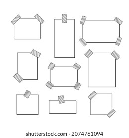 Conjunto de doodle de página de papel. Hojas de papel Memo, nota adhesiva, recordatorio, página de notas en estilo de esbozo. Ilustración vectorial dibujada a mano aislada en fondo blanco.