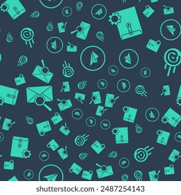 Set Paper plane, Envelope setting, Envelope with magnifying glass and Mail and e-mail on seamless pattern. Vector