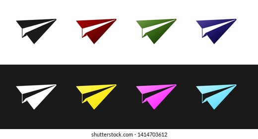 Set Paper plane icon isolated on black and white background. Paper airplane icon. Aircraft sign. Vector Illustration