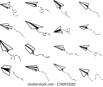 A Set of paper plane icons suitable for miscellaneous content with doodle cartoon style