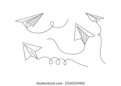 Set of paper plane route and path vector icons. Flying plane. Hand drawing airplane. Vector 10 EPS.