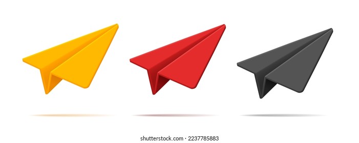 Set of paper plane symbol message sending or origami airplane 3d vector illustration.