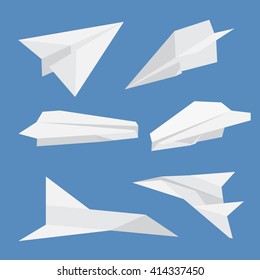 Set of paper planes airplane isolated. Vector illustration.