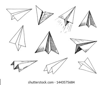 Set Paper Planes Hand Drawn Sketch Stock Vector (Royalty Free ...