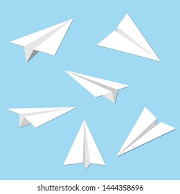 Set of paper planes icon flat design on blue background. Vector illustration.