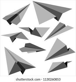 Set of paper planes on white background. Vector illustration.