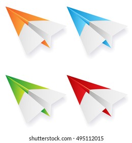 Set of paper planes on white background - vector illustration
