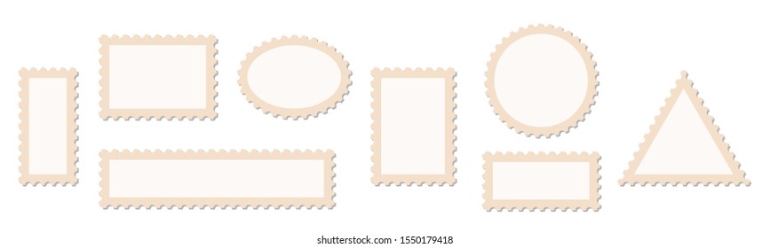 Set of paper postage stamps isolated. Vector illustration. Blank postage stamps of different shapes