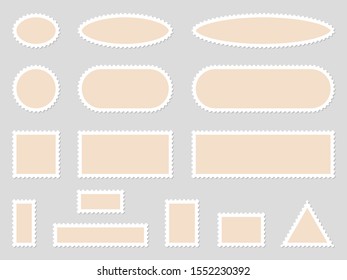 Set of paper postage stamps isolated. Vector illustration. Blank postage stamps of different shapes