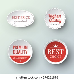 Set of paper Premium Quality and Guarantee Labels  in vintage style. Vector illustration