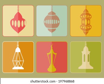 A set of Paper Ramadan Kareemand eid arabic lamp