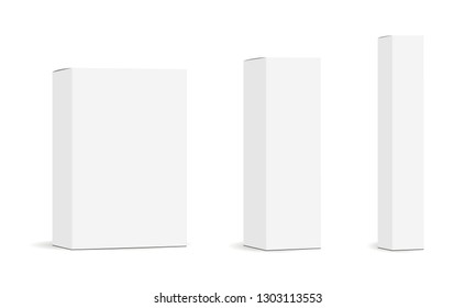 Set of paper rectangular packaging boxes mockups isolated on white background. Vector illustration