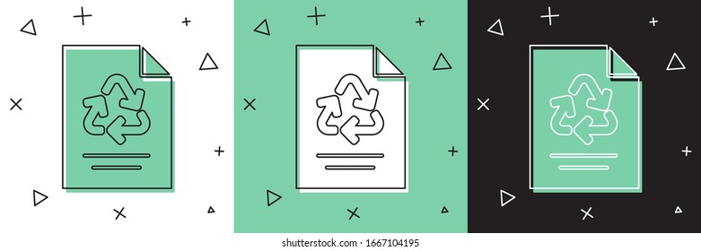 Legen Sie Papier mit Recyclingsymbol einzeln auf weißem und grünem, schwarzem Hintergrund fest. Vektorillustration-Illustration