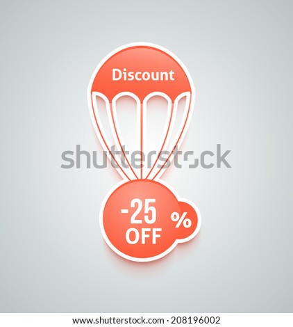 Set of paper red parachutes with discount text on retro style background