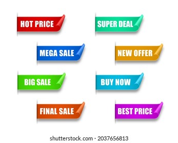 Set of paper sale sticker. Best choice, order now, special offer, new and big sale banners. Shop product tags.