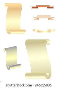 Set of paper scrolls and ribbons. Vector illustration