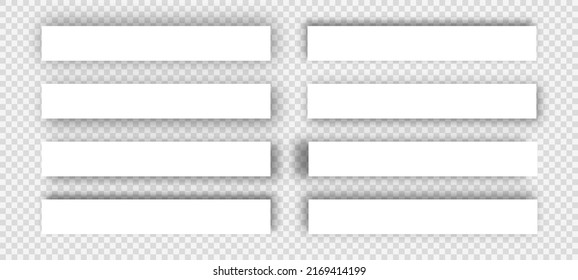 Set of paper with shadows. White blank paper shadow effects on transparent background. Vector elements for design