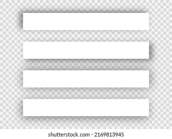 Set of paper with shadows. White blank paper shadow effects on transparent background. Vector elements for design