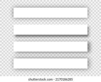 Set of paper with shadows. White blank paper shadow effects on transparent background. Vector elements for design