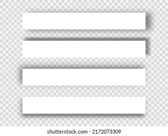 Set of paper with shadows. White blank paper shadow effects on transparent background. Vector elements for design