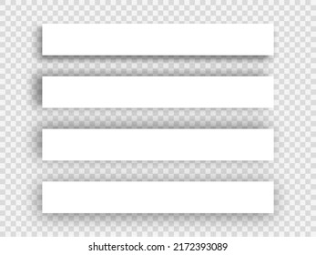 Set of paper with shadows. White blank paper shadow effects on transparent background. Vector elements for design