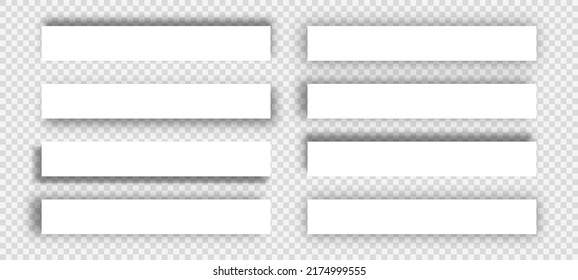 Conjunto de papel con sombras. Efectos de sombra de papel en blanco sobre fondo transparente. Elementos vectores para el diseño