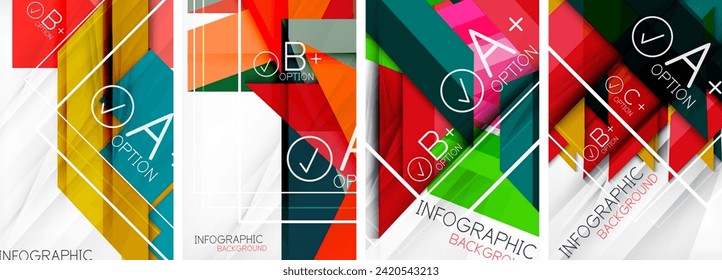 Satz abstrakter Papierformen mit Infografiken. Vektorgrafik für Tapete, Banner, Hintergrund, Karte, Buchillustration, Landungsseite