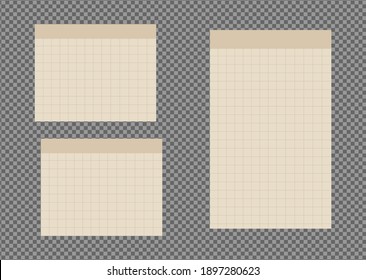 Set of paper sheets A4, A5 with shadows, White torn stripes, realistic paper page mock up.
