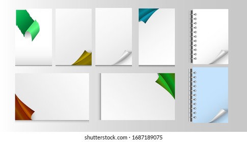 Set of paper sheets With curled and ripped corners. Vector illustration.