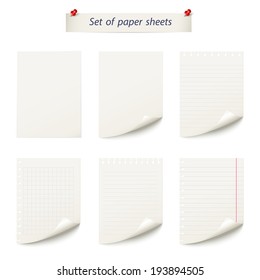 Set of paper sheets isolated on white background