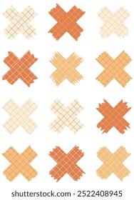 Set of paper sheets isolated on white. Pieces of decorative tape for scrapbooks. Tapes collection in vector. Ripped paper. Torn pieces of paper from a notebook in a cell. Orange and beige ribbons