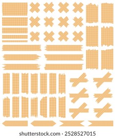 Conjunto de folhas de papel isoladas em branco. Pedaços de fita decorativa para livros de recortes. Coleção de fitas em vetor. Papel rasgado. Pedaços de papel rasgados de um notebook em uma célula. Fitas laranja e bege