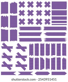 Set of paper sheets isolated on white. Pieces of decorative tape for scrapbooks. Washi tapes collection in vector. Ripped paper. Torn pieces of paper from a notebook in a cell. Colorful ribbons