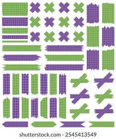 Set of paper sheets isolated on white. Pieces of decorative tape for scrapbooks. Washi tapes collection in vector. Ripped paper. Torn pieces of paper from a notebook in a cell. Colorful ribbons