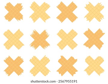 Set of paper sheets isolated on white. Pieces of decorative tape for scrapbooks. Washi tapes collection in vector. Ripped paper. Torn pieces of paper from a notebook in a cell. Yellow ribbons