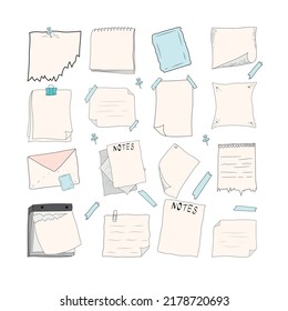 set of paper sheets, notebook and tear-off calendar, copy space, blank white piece for writing text in cartoon mockup style.