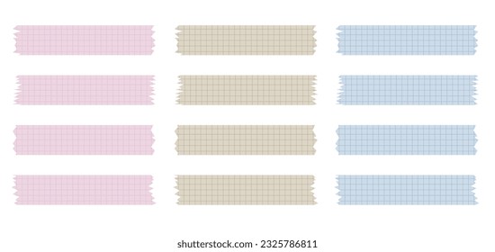 Conjunto de hojas de papel. Cintas decorativas para álbumes. Colorida colección de cintas washi en vector. Papel rasgado. Romper pedazos de papel de un bloc de notas en una celda