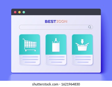 Set Paper shopping bag, Shopping cart and Shopping basket icon. Vector