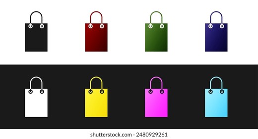 Set Paper shopping bag icon isolated on black and white background. Package sign.  Vector Illustration