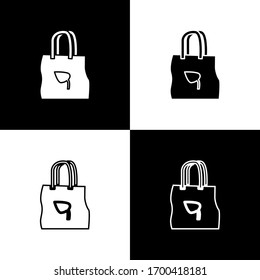 Set Paper shopping bag with recycle icon isolated on black and white background. Bag with recycling symbol. Vector Illustration