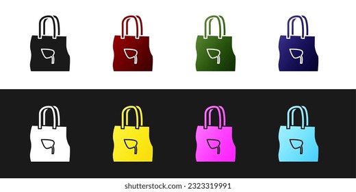 Set Paper shopping bag with recycle icon isolated on black and white background. Bag with recycling symbol.  Vector Illustration