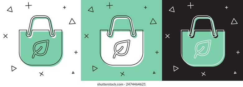 Set Paper shopping bag with recycle icon isolated on white and green, black background. Bag with recycling symbol.  Vector