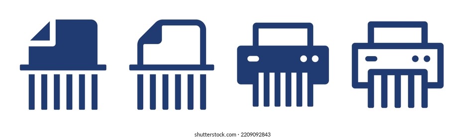 Satz von Papier-Shredder-Symbol-Linie und Umriss-Design. Symbol für eine zerkleinerte Maschine, Vektorgrafik.