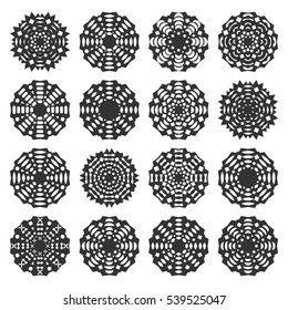 Set paper snowflakes, isolated on a white background. Graphic material and design elements to decorate Christmas cards, posters, vector illustration.