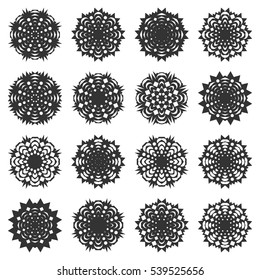 Set paper snowflakes, isolated on a white background. Graphic material and design elements to decorate Christmas cards,  posters, vector illustration.
