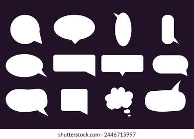 Establecer la nube de diálogo de burbuja de voz de papel aislada en el fondo oscuro. Pegatina de marco, texturizada 