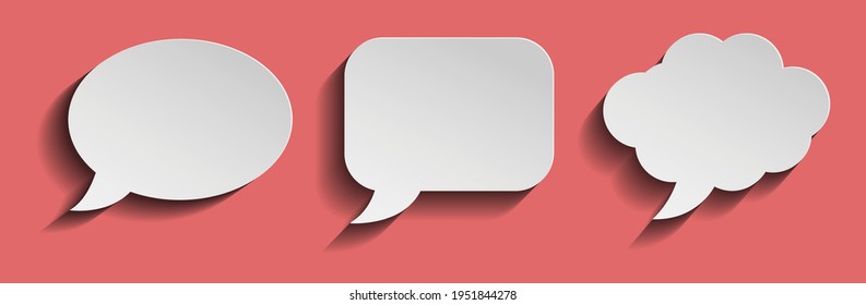 Set of paper speech bubbles on red background