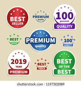 Set paper stickers. colorful labels for your projects. Best seller, Premium, 100% Quality, Best price. Vector illustration.